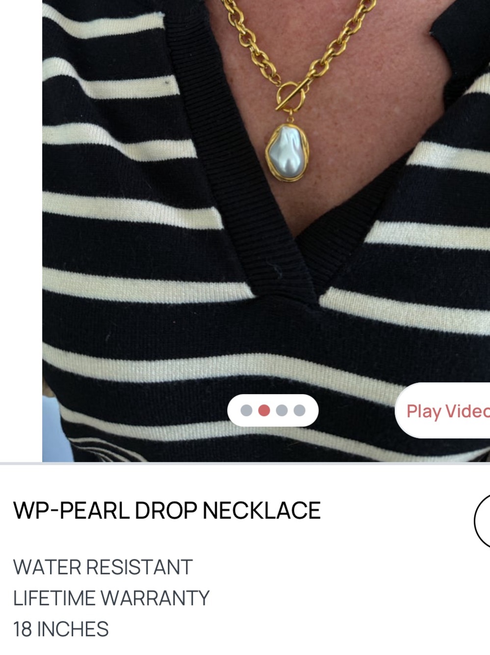 Goldtone Chain Necklace with Pearl Pendant - Women Jewelry - Picture 3 of 3